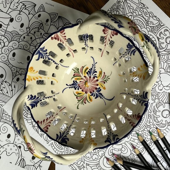 Porcelain Basket Reticulated Bowl Hand Painted RCCL Made in Portugal 903-P - Picture 4 of 14